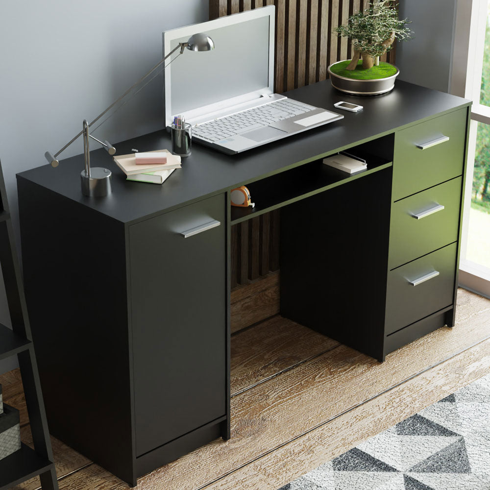 Escritorio de Oficina 136 cm Alaska + Mueble Estante Librero Negro Madesa