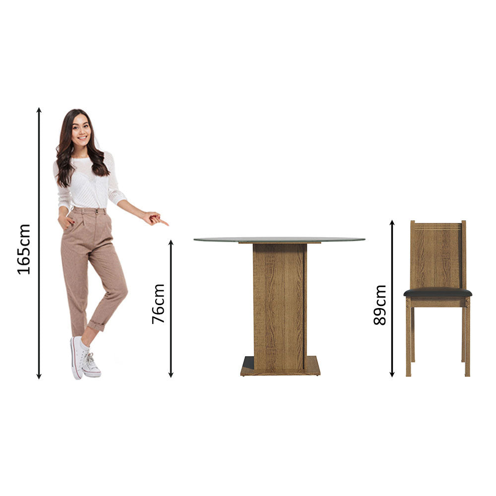 Juego de Comedor Débora con 4 Sillas - Encimera Redonda de Cristal Marrón/Negro