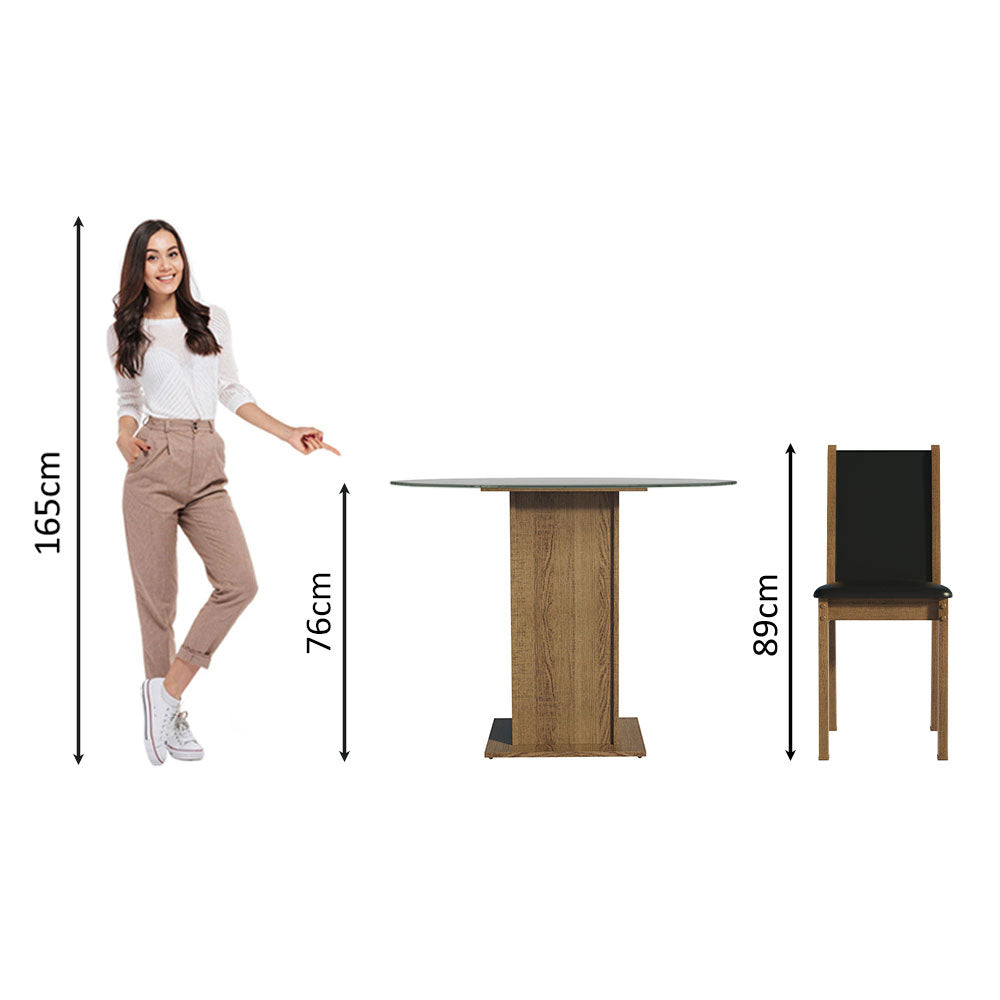 Juego de Comedor Nanda con 4 Sillas - Encimera Redonda de Cristal Marrón/Negro