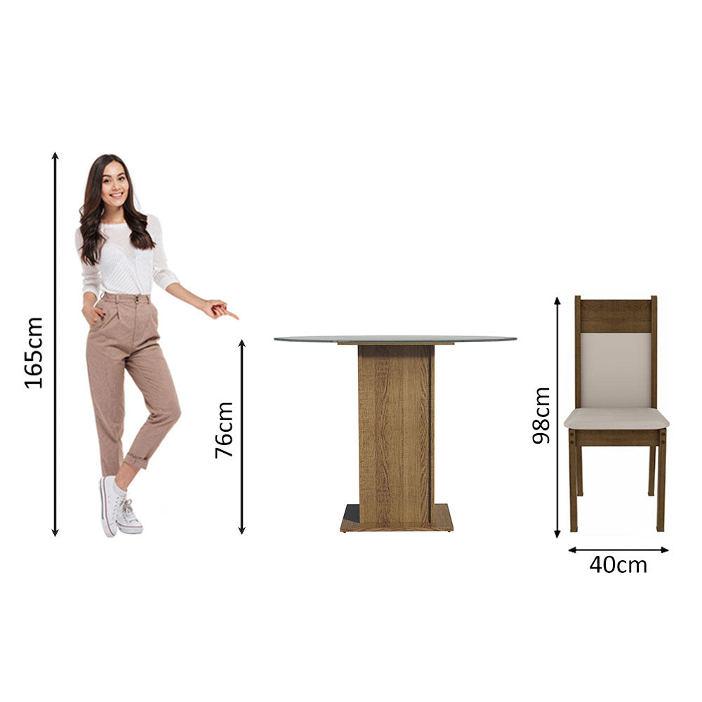 Juego de Comedor Beta con 4 Sillas - Encimera Redonda de Cristal Marrón/Beige Madesa