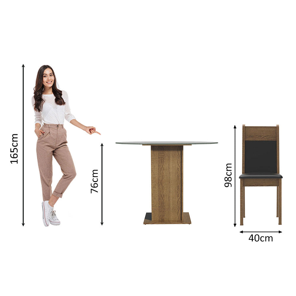 Juego de Comedor Beta con 4 Sillas - Encimera Redonda de Cristal Marrón/Negro