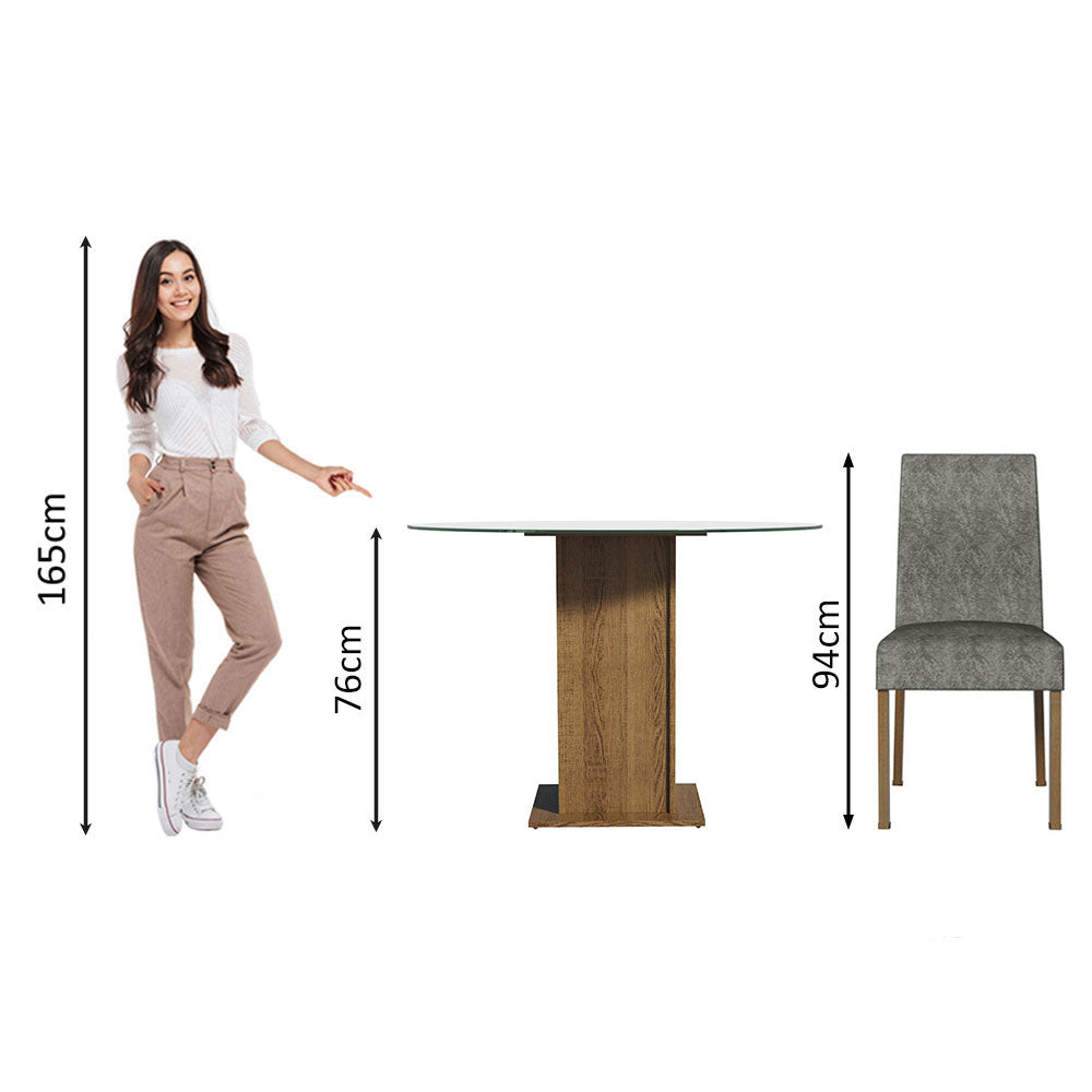Juego de Comedor Mile con 4 Sillas - Encimera Redonda de Cristal Marrón/Plateado