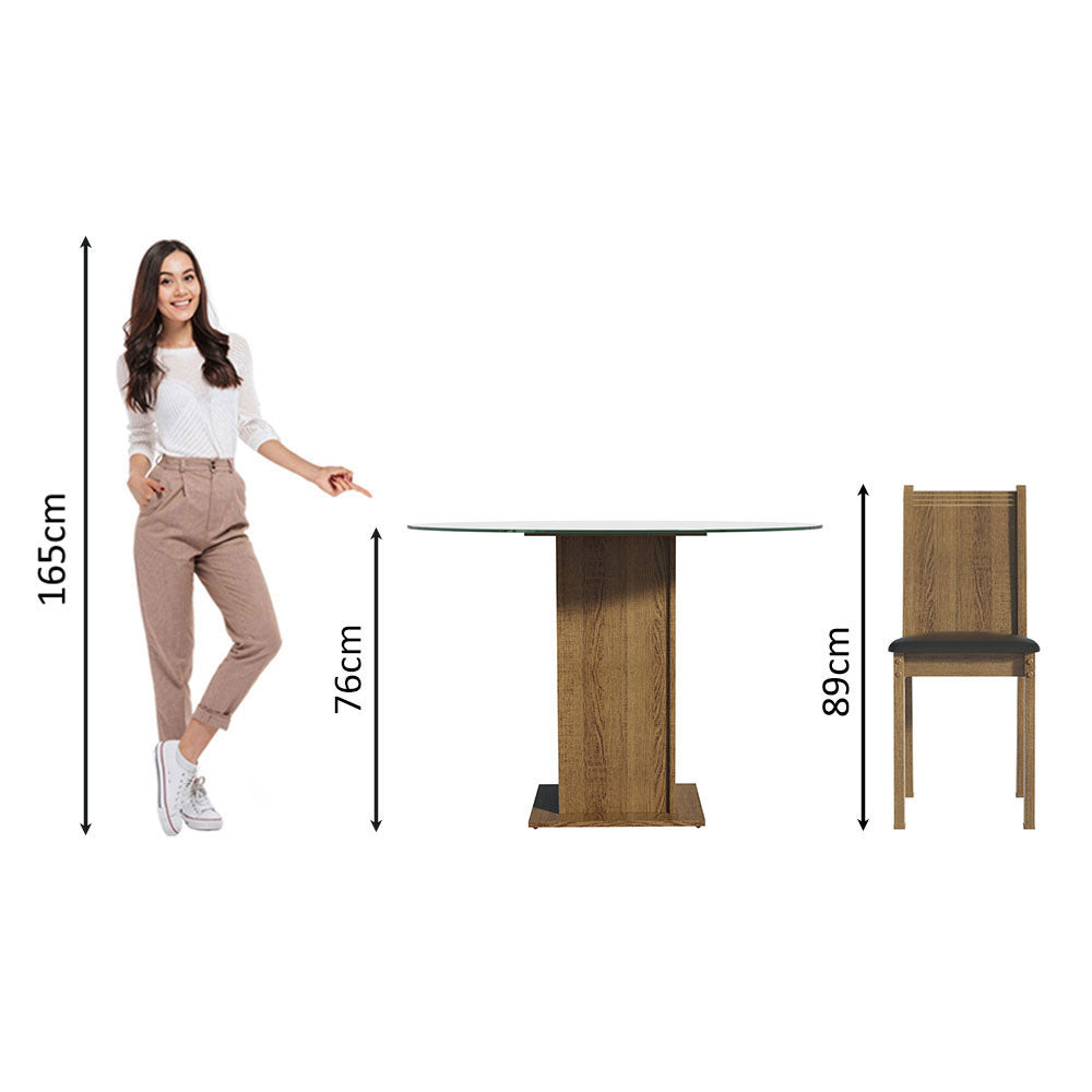 Juego de Comedor Paula con 4 Sillas - Encimera Redonda de Cristal Marrón/Negro