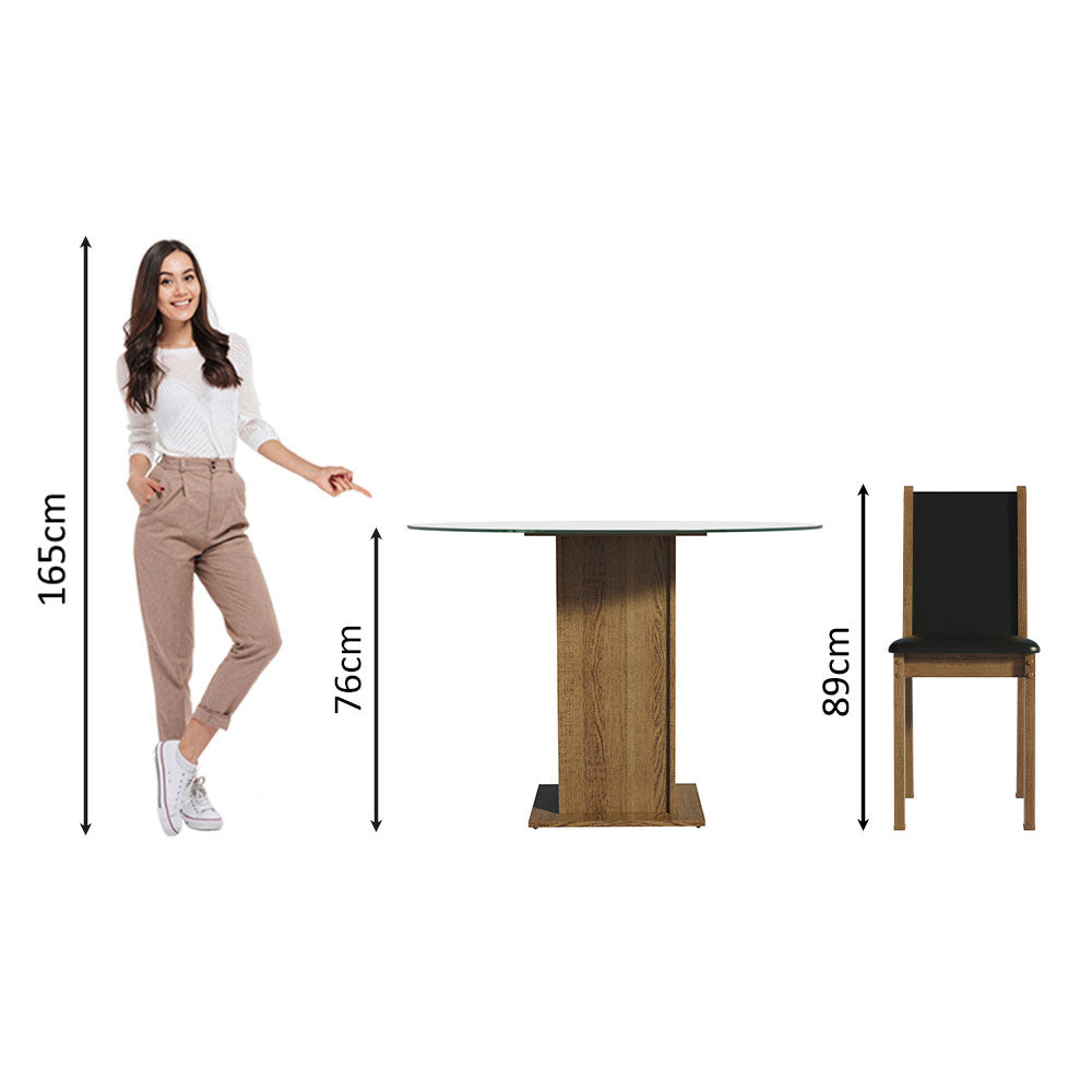 Juego de Comedor Madu con 4 Sillas - Encimera Redonda de Cristal Marrón/Negro