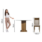 Juego de Comedor Ana con 4 Sillas - Encimera Redonda de Cristal Marrón/Beige