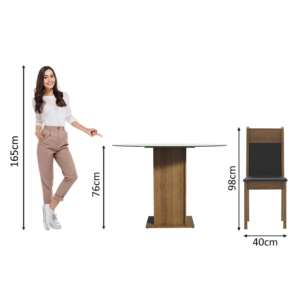 Juego de Comedor Ana con 4 Sillas - Encimera Redonda de Cristal Marrón/Negro