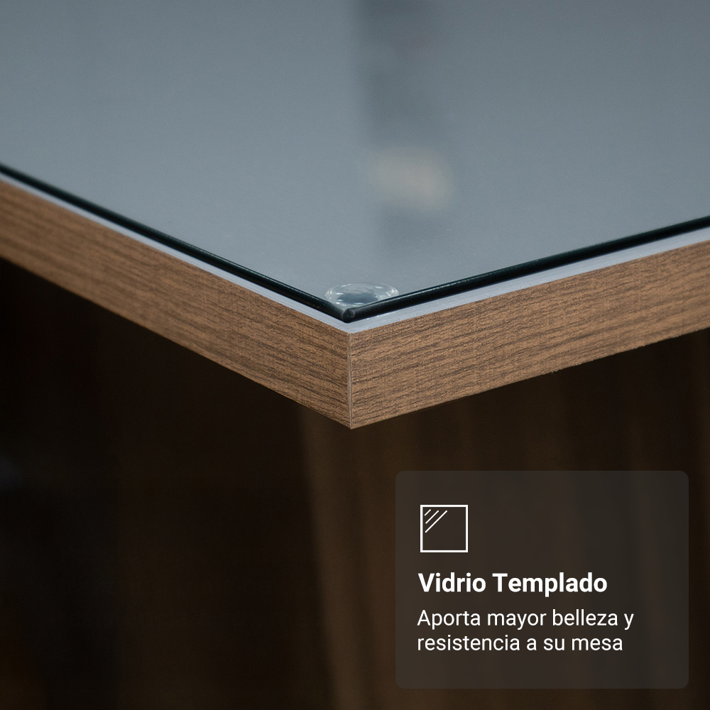 Juego de Comedor Anne con 4 Sillas - Tablero de Madera y Cubierta de Cristal Marrón/Gris/Plateado