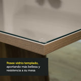 Juego de Comedor Greta con 4 Sillas - Tablero de Madera y Cristal