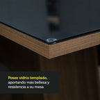 Juego de Comedor Greta con 4 Sillas - Tablero de Madera y Cubierta de Vidrio Negro/Marrón