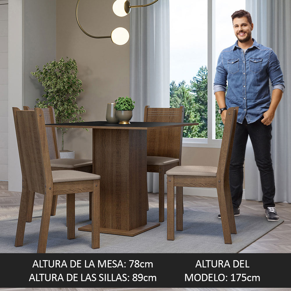 Juego de Comedor Samara con 4 Sillas Marrón/Negro/Beige