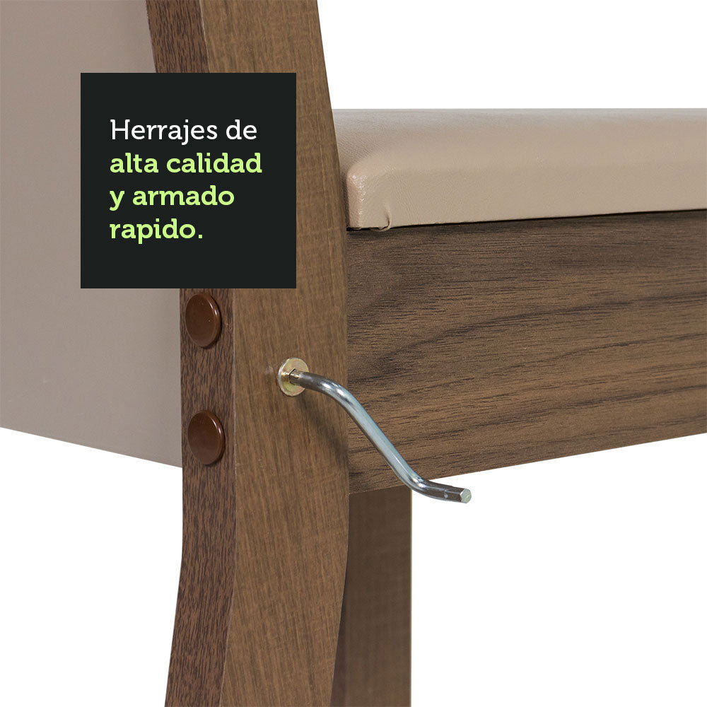 Juego de Comedor Claire con 4 Sillas Marrón/Crema/Beige