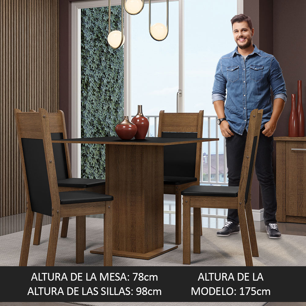 Juego de Comedor Claire con 4 Sillas Marrón/Negro/Sintético Negro