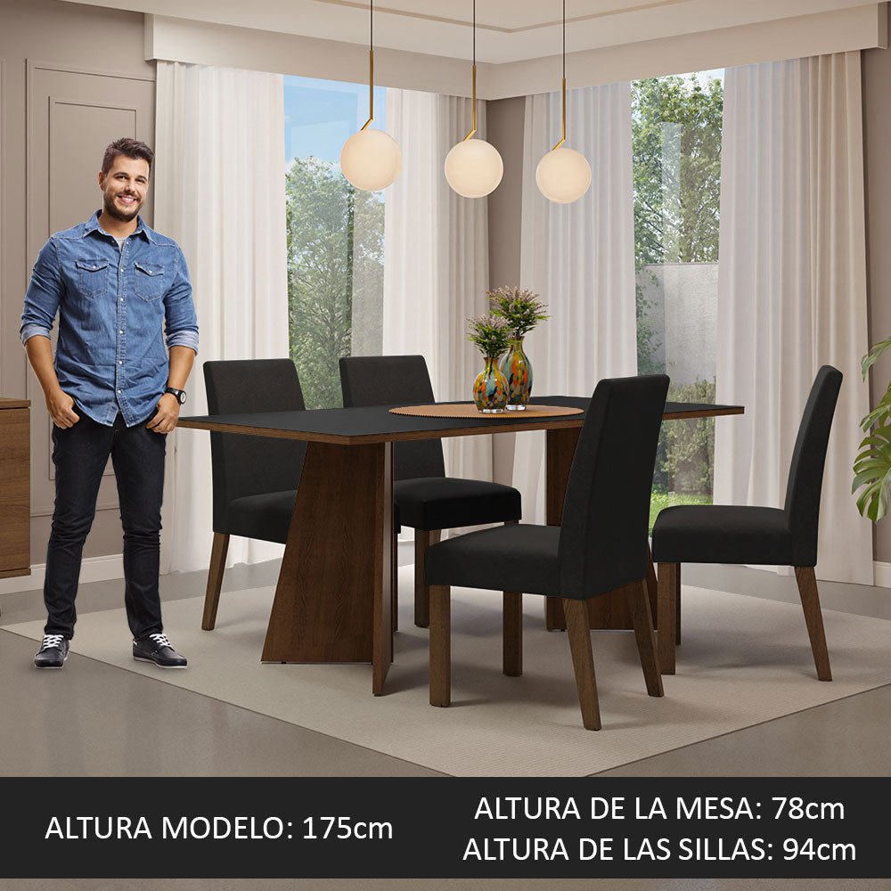Juego de Comedor April con 4 Sillas Marrón/Negro/Oxford