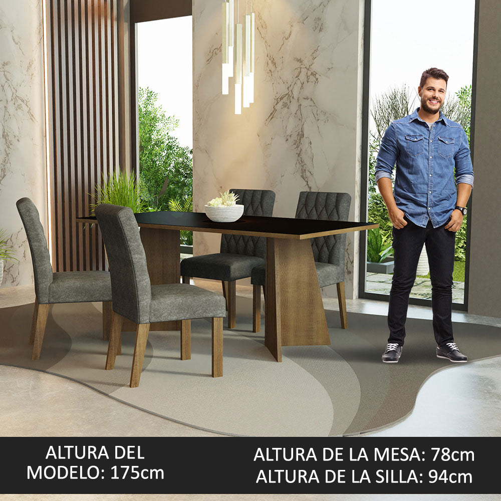 Juego de Comedor Ruby con 4 Sillas Marrón/Negro/Plateado