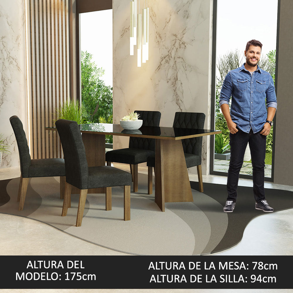 Juego de Comedor Harper con 4 Sillas - Tablero de Madera y Cristal Marrón/Negro/Oxford
