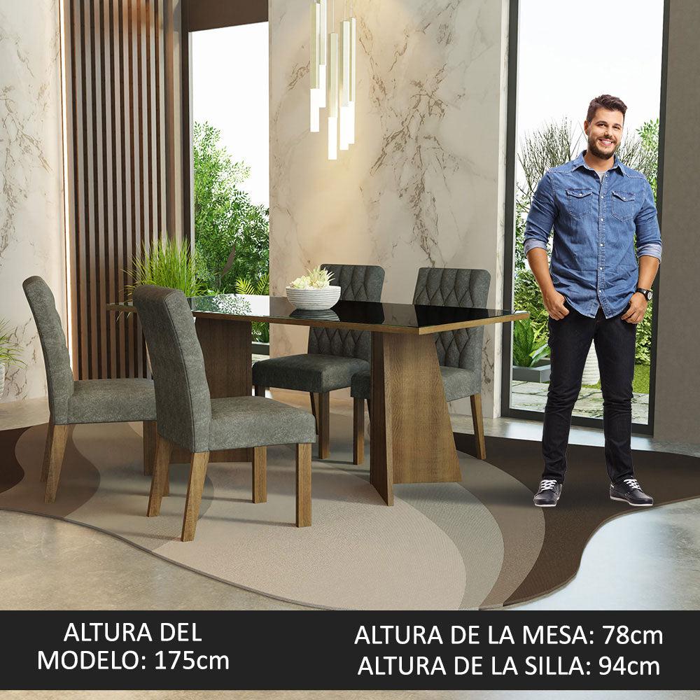 Juego de Comedor Harper con 4 Sillas - Tablero de Madera y Cristal Marrón/Negro/Plateado