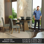 Juego de Comedor Harper con 4 Sillas - Tablero de Madera y Cristal Marrón/Negro/Plateado