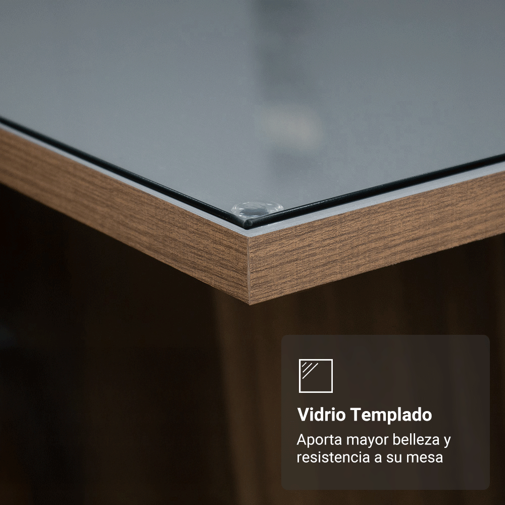 Juego de Comedor Sines con 4 Sillas - Tablero de Madera y Cristal MarrónGrisPlateado