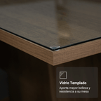 Juego de Comedor Braga con 4 Sillas - Tablero de Madera y Cristal Marrón/Plateado