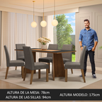 Juego de Comedor Simone con 6 Sillas Marrón/Negro/Plateado