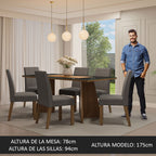 Juego de Comedor Valerie con 6 Sillas - Tablero de Madera y Cristal Marrón/Negro/Plateado