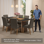 Juego de Comedor Madison con 6 Sillas Marrón/Negro/Plateado