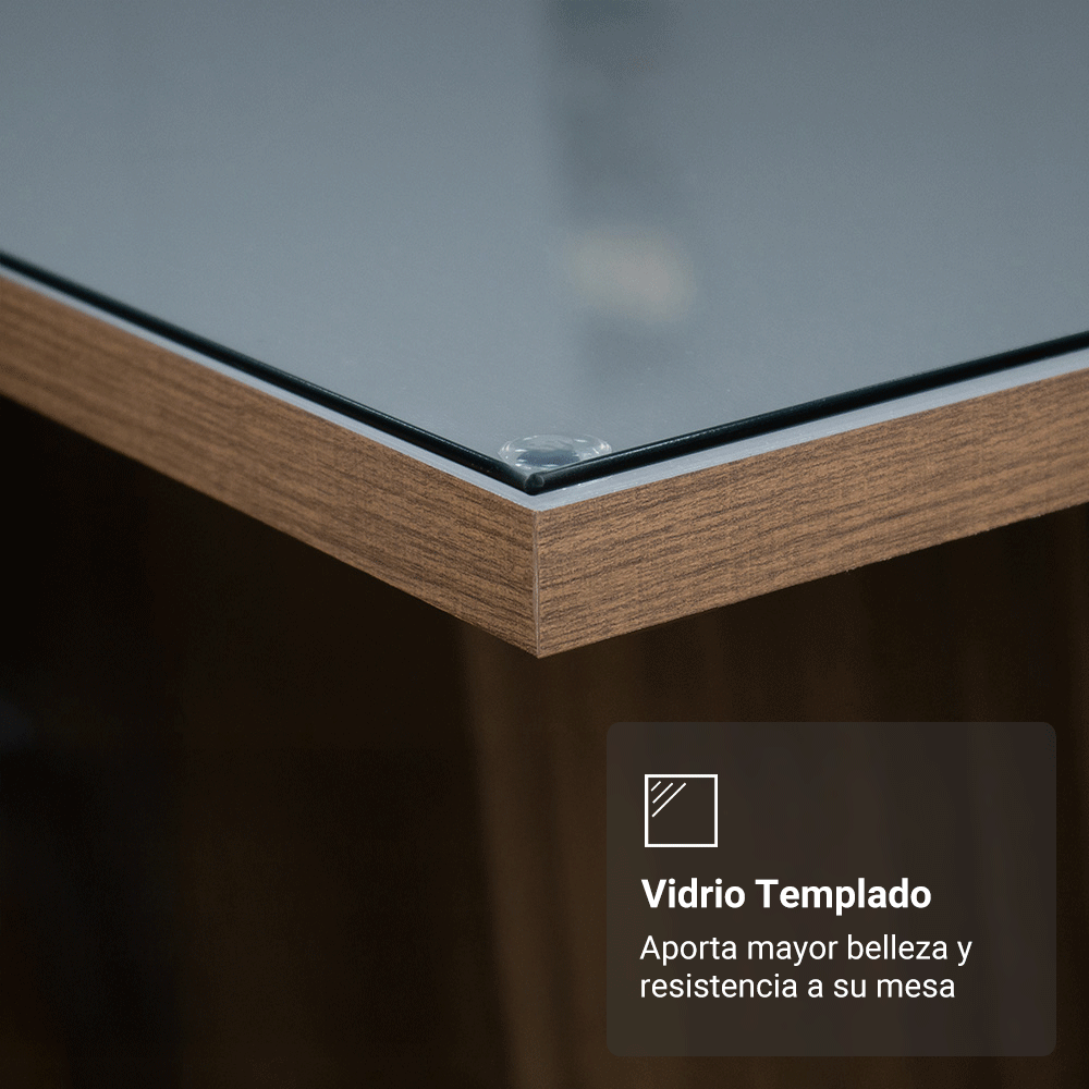 Juego de Comedor Sintra con 6 Sillas - Tablero de Madera y Cristal Marrón/Gris/Plateado