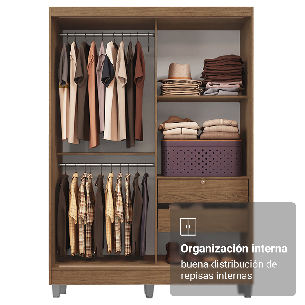 Clóset Luke con Patas 2 Puertas Corredizas 1 Espejo Marrón 192 cm x 120 cm x 53 cm