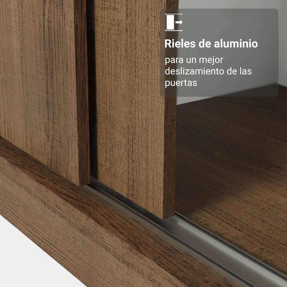 Clóset Monaco 3 Puertas Corredizas 2 Espejos Marrón 170 cm x 205 cm x 51 cm