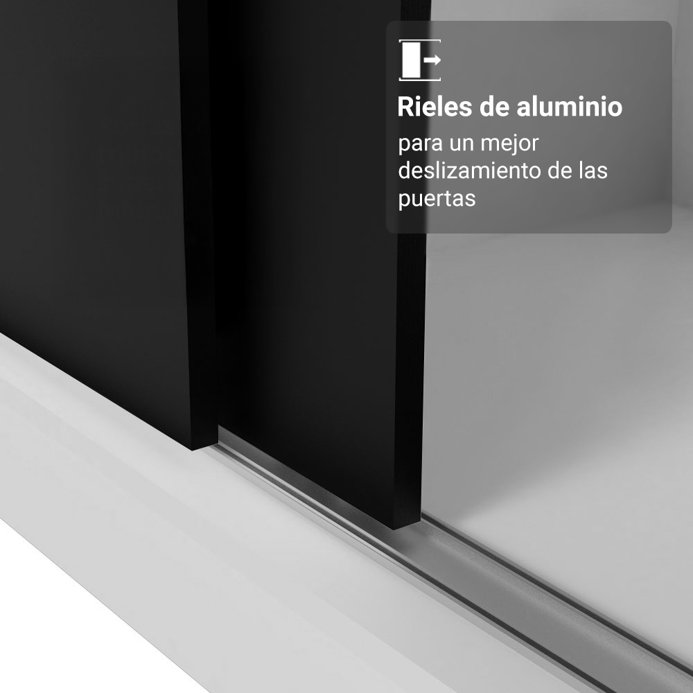 Clóset Monaco 3 Puertas Corredizas 2 Espejos Blanco/Negro 170 cm x 205 cm x 51 cm