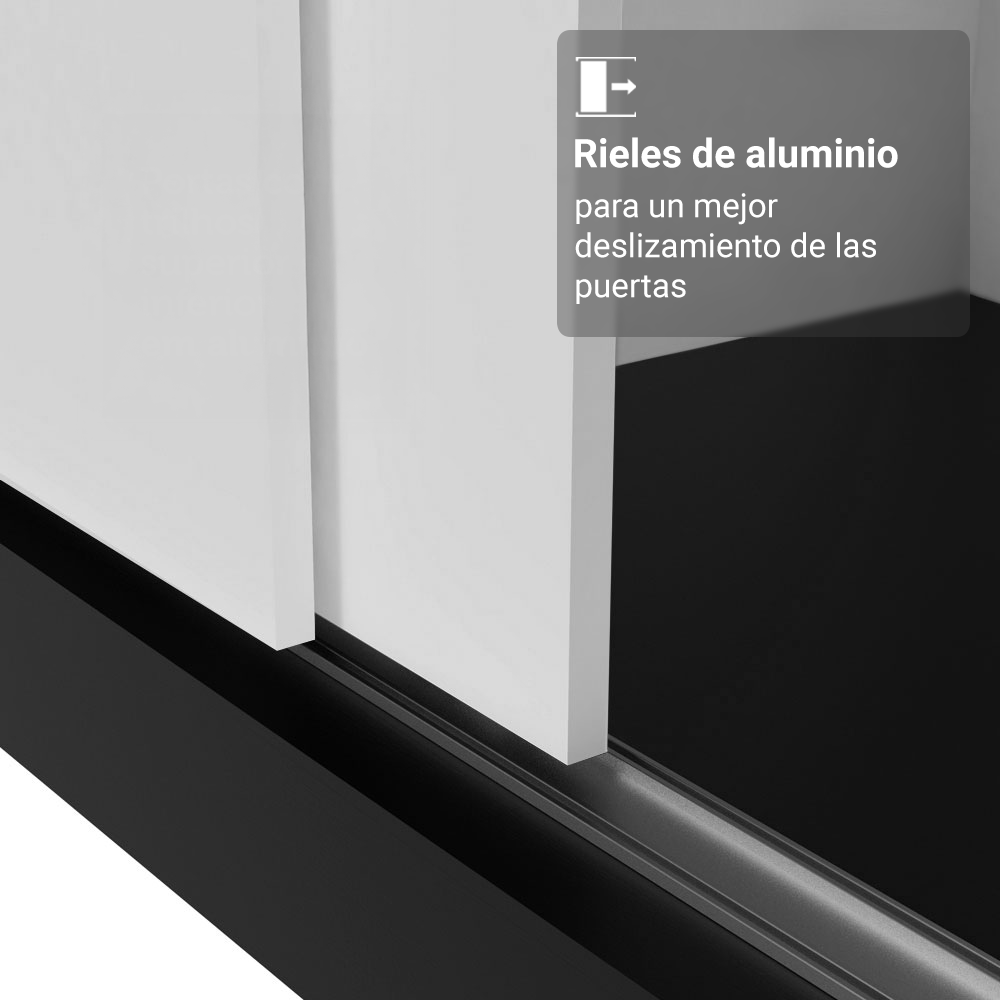 Clóset Monaco 3 Puertas Corredizas 1 Espejo Negro/Blanco 170 cm x 205 cm x 51 cm