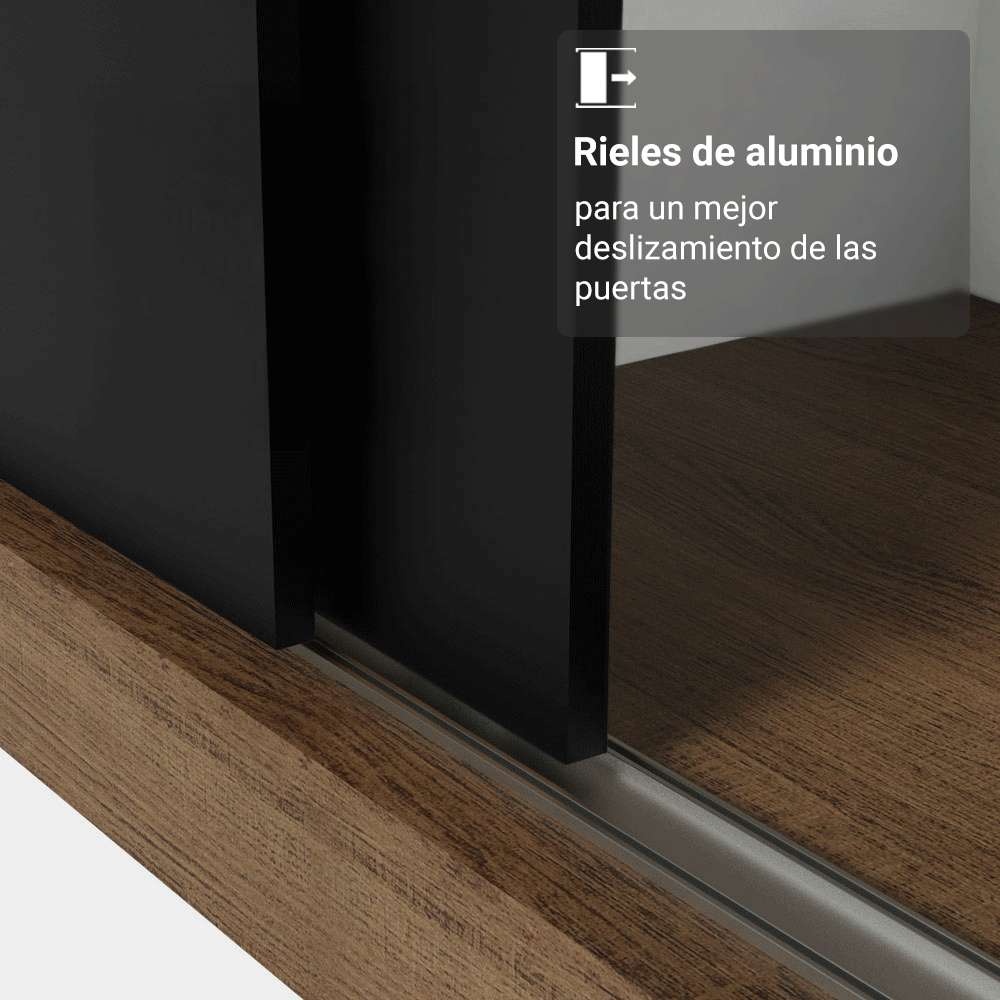 Clóset Monaco 3 Puertas Corredizas 2 Espejos Marrón/Negro 170 cm x 205 cm x 51 cm