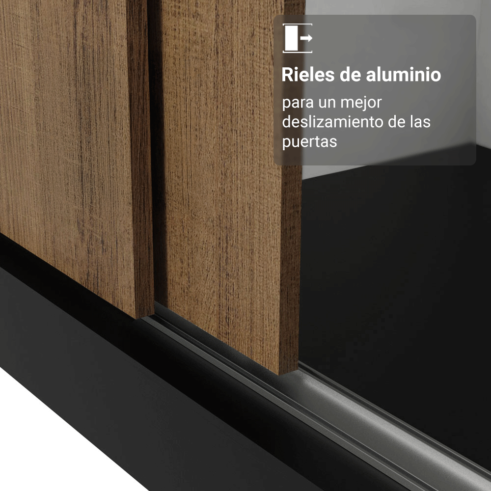 Clóset Monaco 3 Puertas Corredizas 2 Espejos Negro/Marrón 170 cm x 205 cm x 51 cm