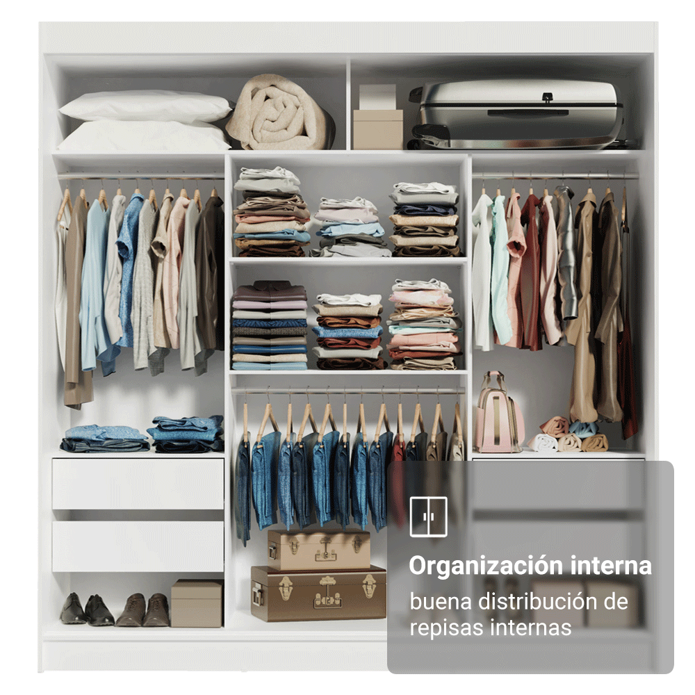 Clóset Reno 3 Puertas Corredizas con Espejos Blanco/Negro 180 cm x 205 cm x 54 cm