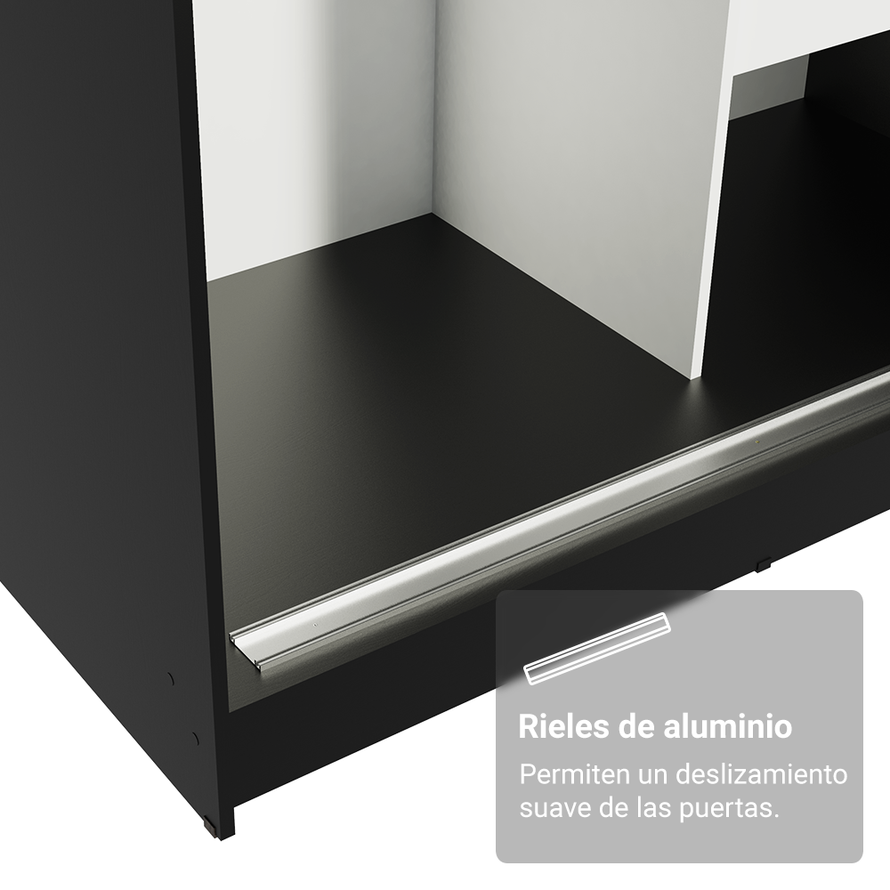 Clóset Tokio 2 Puertas Corredizas 1 Espejo Negro/Marrón 218 cm x 109 cm x 54 cm