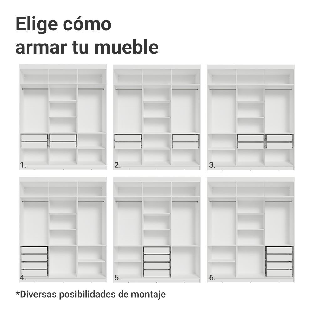 Closet Venus 6 Puertas 4 Cajones 2 Barrales Blanco