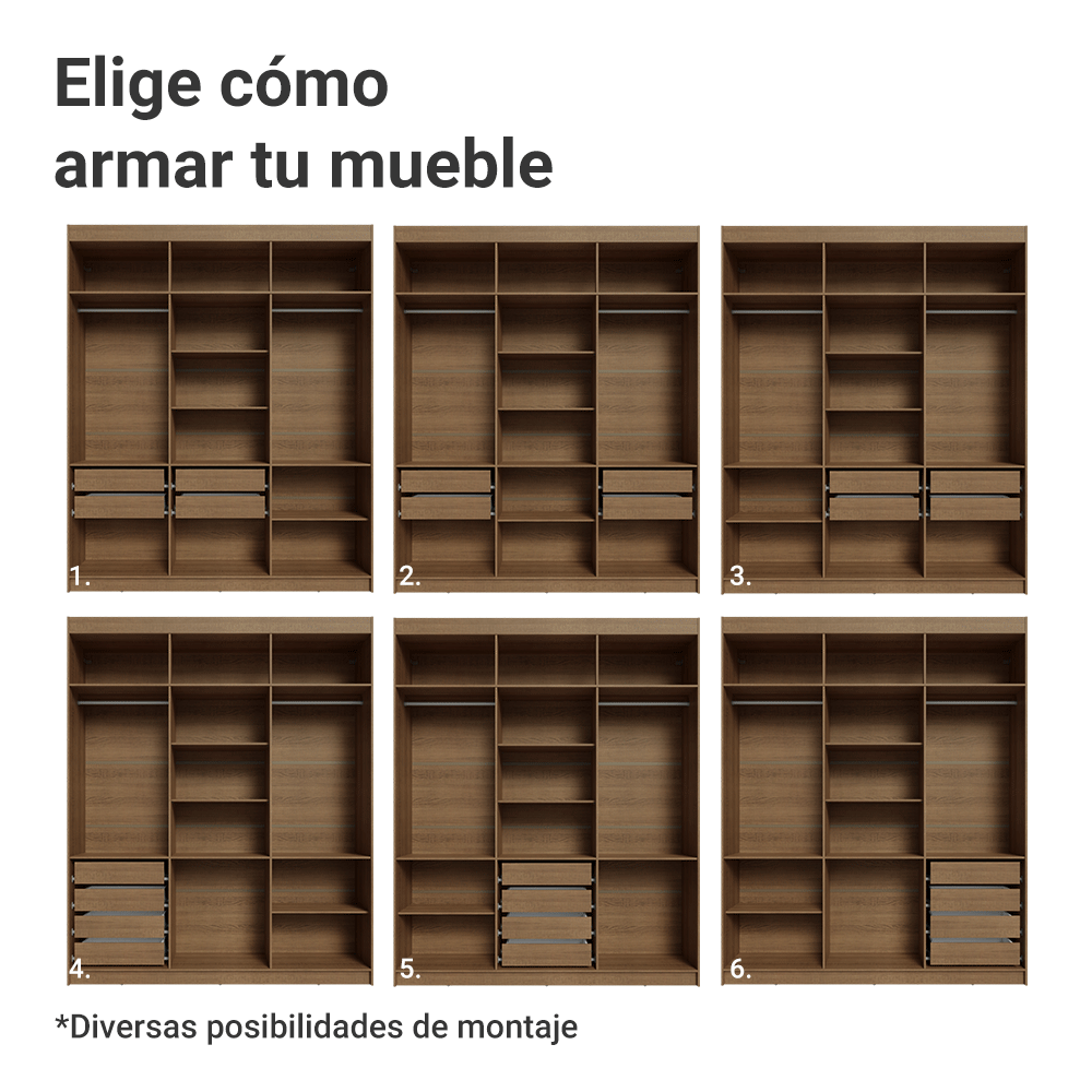Closet Venus 6 Puertas 4 Cajones 2 Barrales MarrónNegro