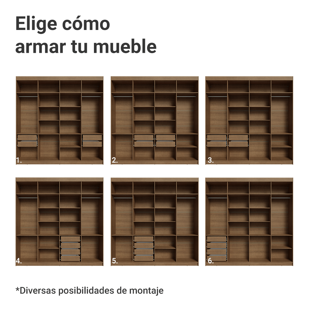 Closet Venus 8 Puertas 4 Cajones 2 Barrales MarrónNegro