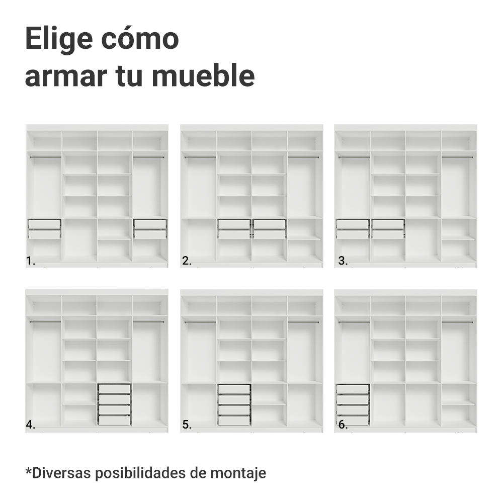 Closet Venus 8 Puertas 4 Cajones 2 Espejos Blanco