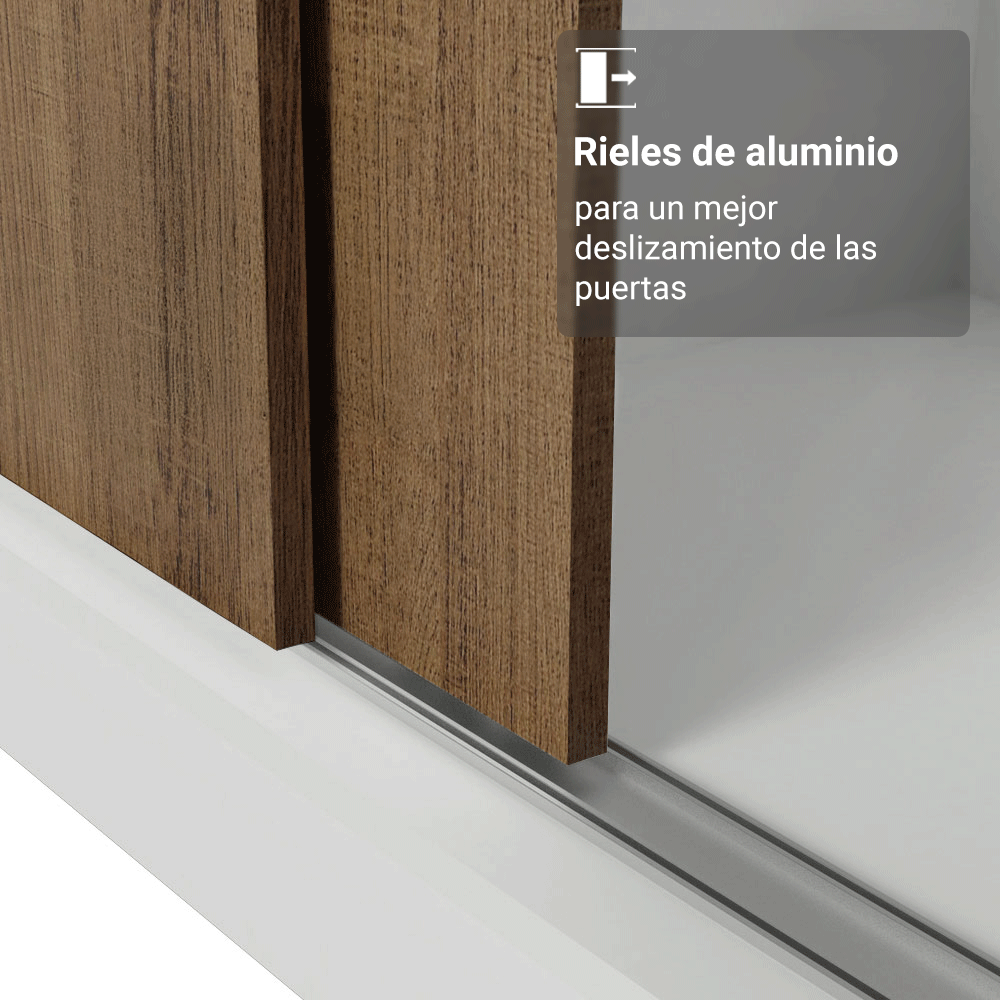 Clóset Nobre 3 Puertas Corredizas 2 Espejos Blanco/Marrón 205 cm x 170 cm x 51 cm