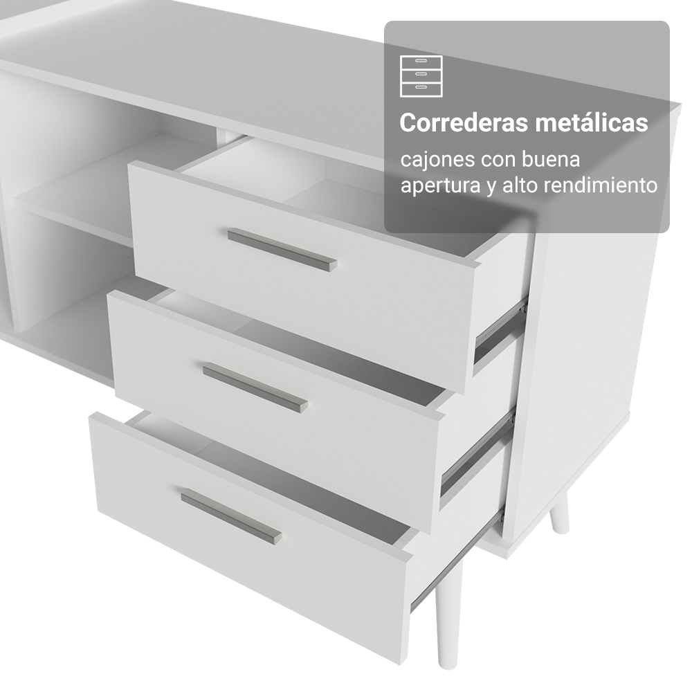 Escritorio Mesa de Oficina de Esquina Lisboa con 3 Cajones Patas y Nichos Blanco