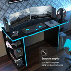 Escritorio Gamer Moderno para PC y Consola NegroAzul