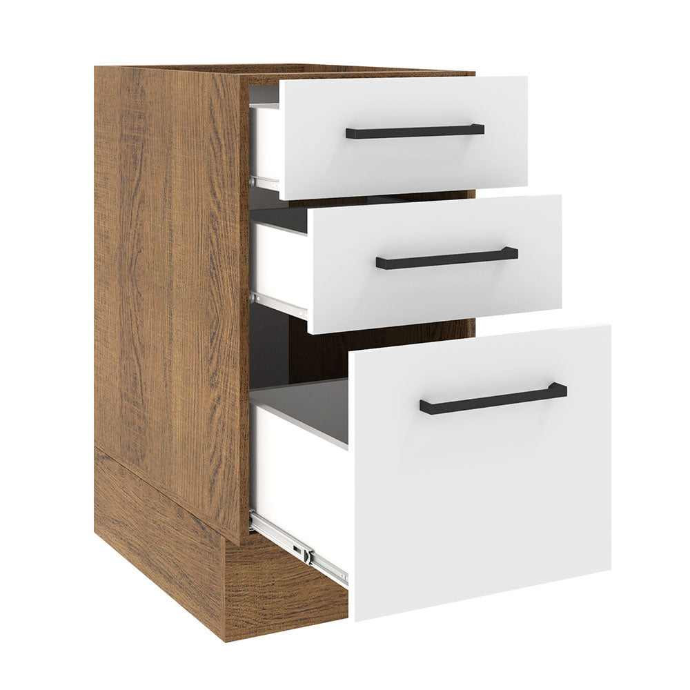 Mueble de Cocina Bajo Agata 3 Cajones 40 cm x 60 cm sin Encimera Marrón/Blanco