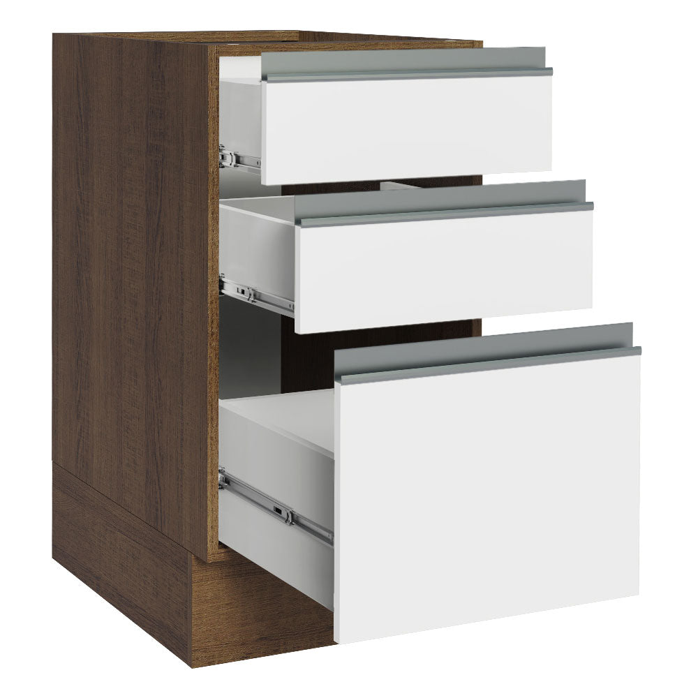 Mueble de Cocina Bajo Glamy 3 Cajones 40 cm x 60 cm sin Encimera Marrón/Blanco