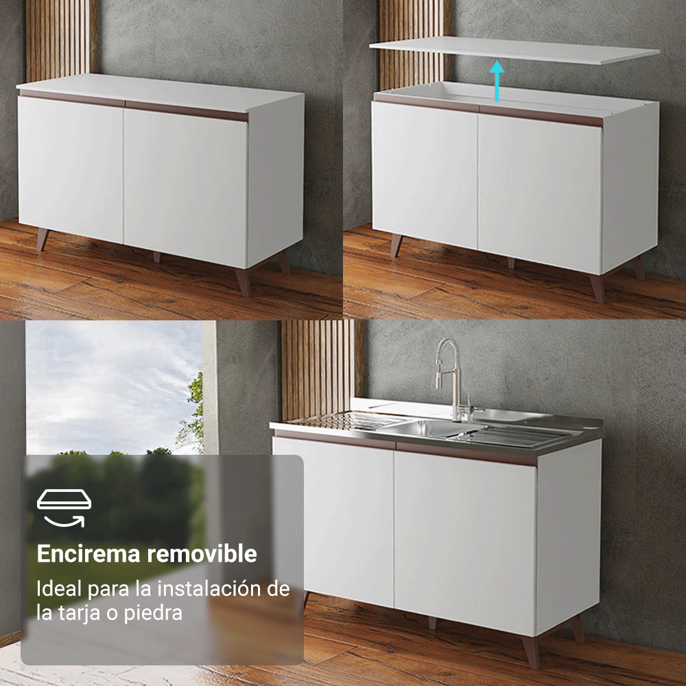Mueble de Cocina Bajo Reims 1.20 Metros 2 Puertas con Encimera Blanco