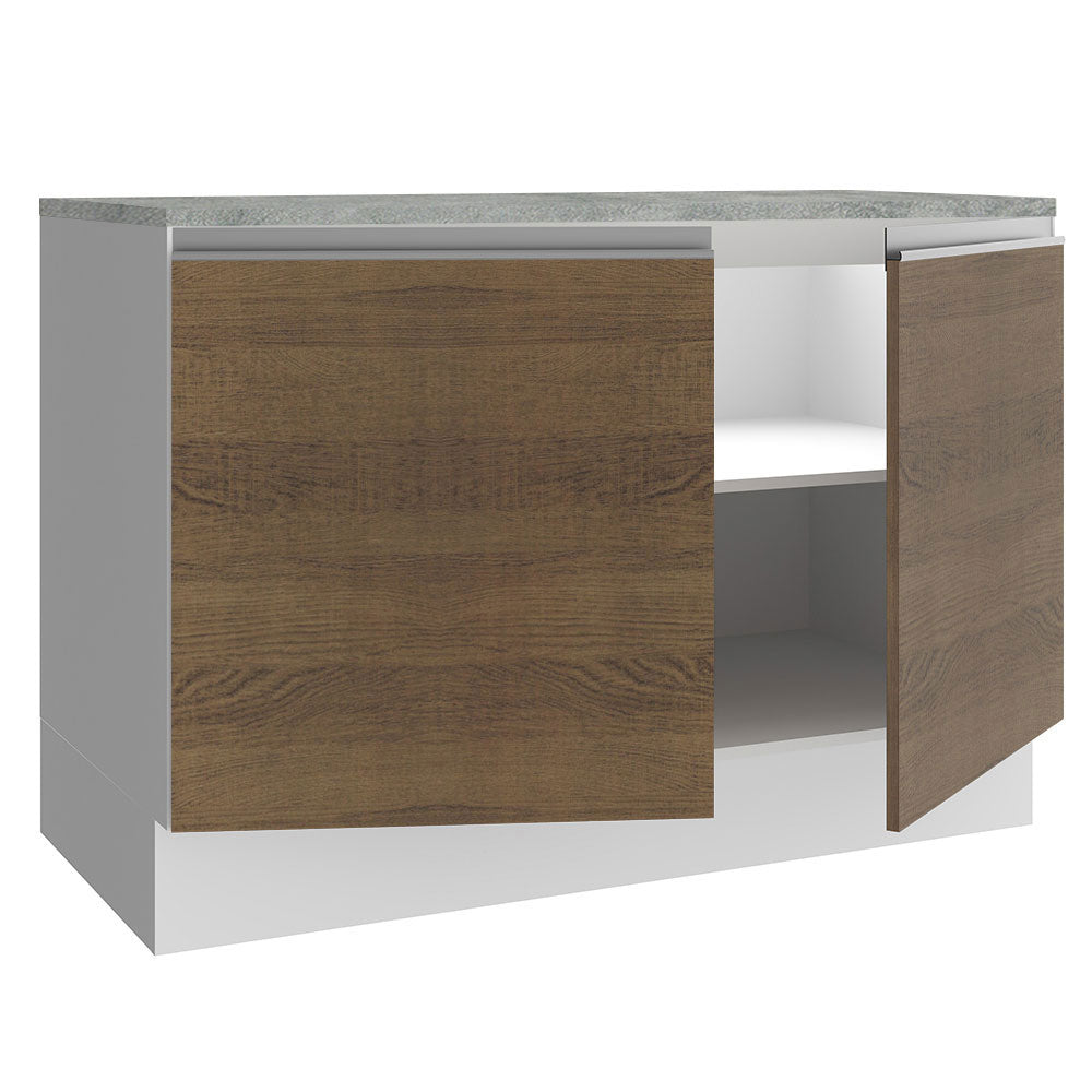 Mueble de Cocina Bajo Glamy 1.20 m 2 Puertas con Encimera Blanco/Marrón