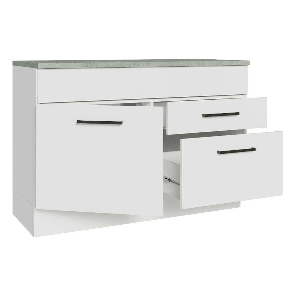 Mueble de Cocina Bajo Agata 1.20 m 1 Puerta 2 Cajones con Encimera Blanco
