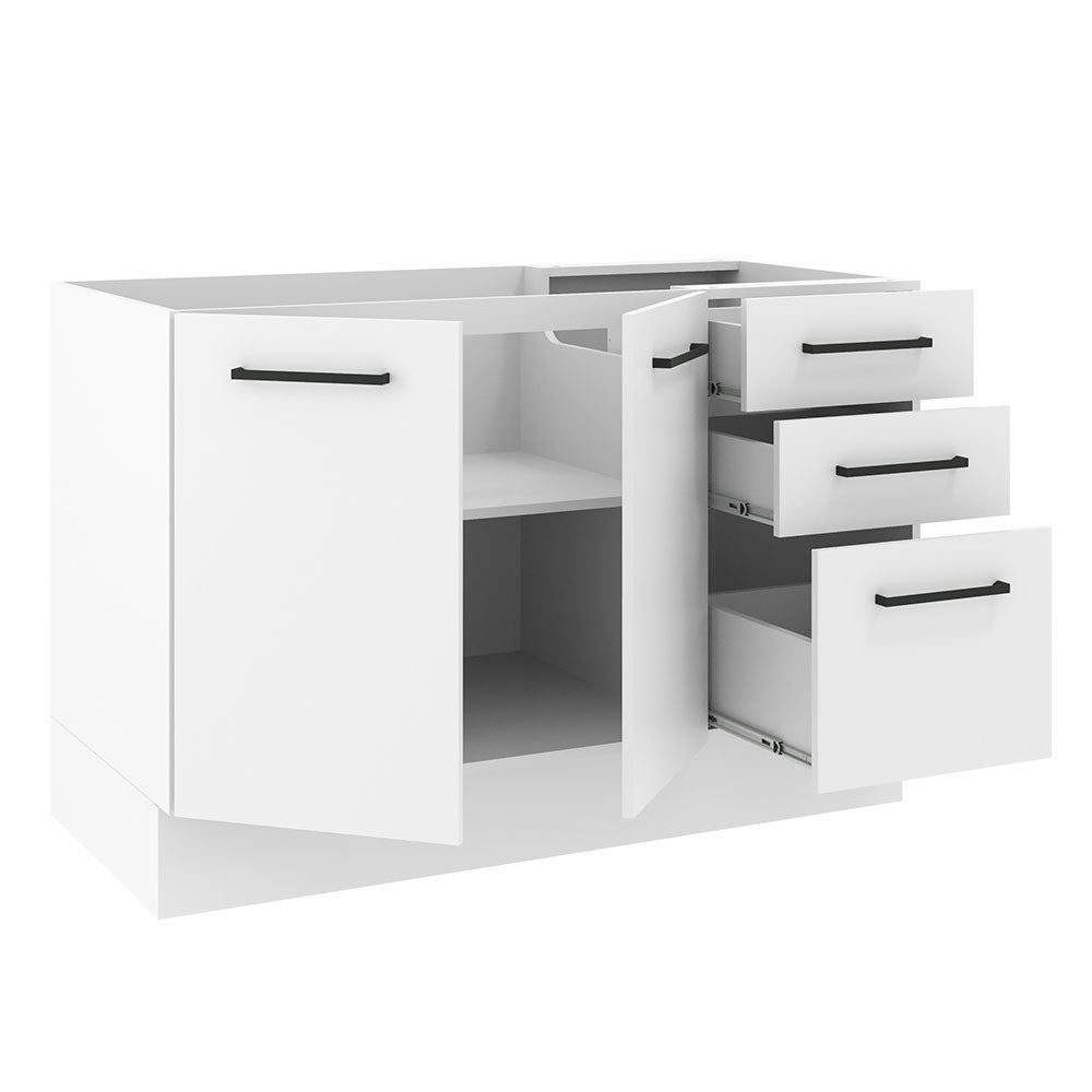 Mueble de Cocina Bajo Agata 1.20 m 2 Puertas 3 Cajones Blanco