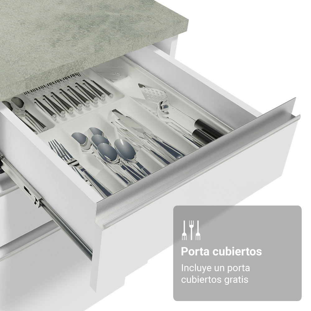 Mueble de Cocina Bajo Glamy 1.20 m 2 Puertas 3 Cajones Blanco