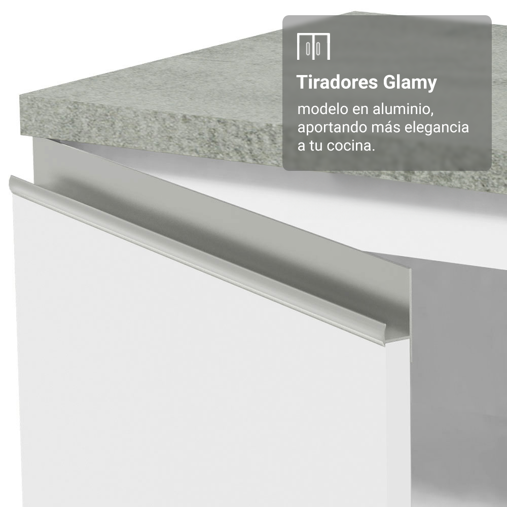Mueble de Cocina Bajo Glamy 1.20 m 2 Puertas 3 Cajones con Encimera Blanco